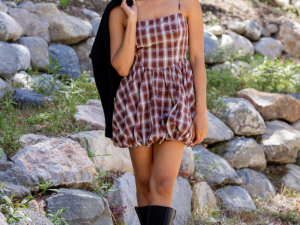 Blaire Brown Plaid Bubble Hem Mini Dress