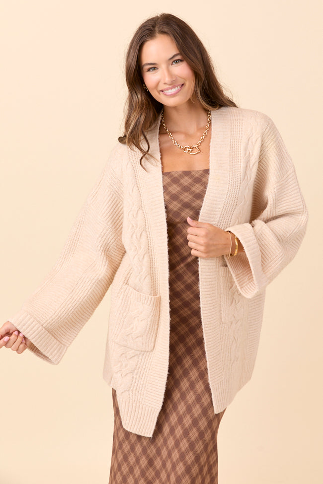 Aleah Beige Cable Sweater Coat - Image 2