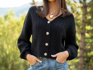 Heather Black V-Neck Cardigan