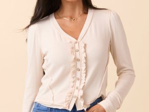 Lorraine Cream Ruffle Front Knit Cardigan