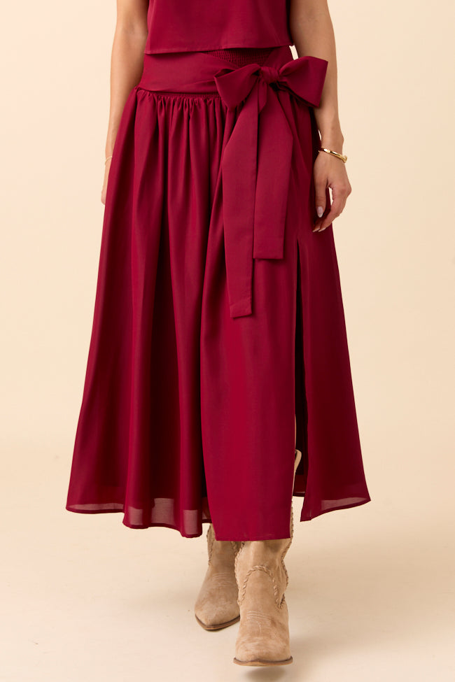 Cleo Burgundy Tie Front Skirt Set FINAL SALE - Image 3