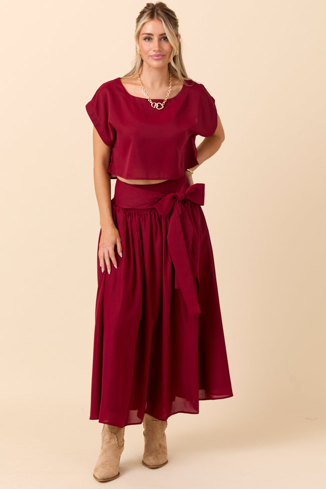 Cleo Burgundy Tie Front Skirt Set FINAL SALE - Image 2