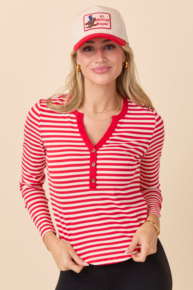 Sammi Red Striped Long Sleeve Top - Image 3