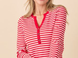 Sammi Red Striped Long Sleeve Top