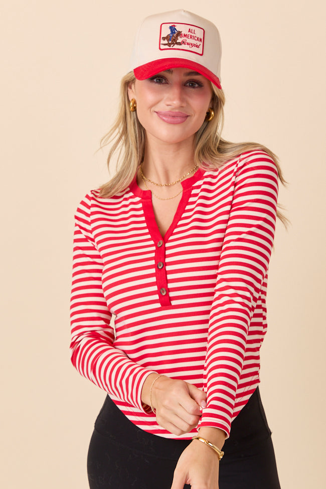 Sammi Red Striped Long Sleeve Top
