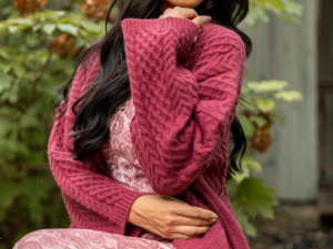 Pippa Burgundy Cable Knit Cardigan