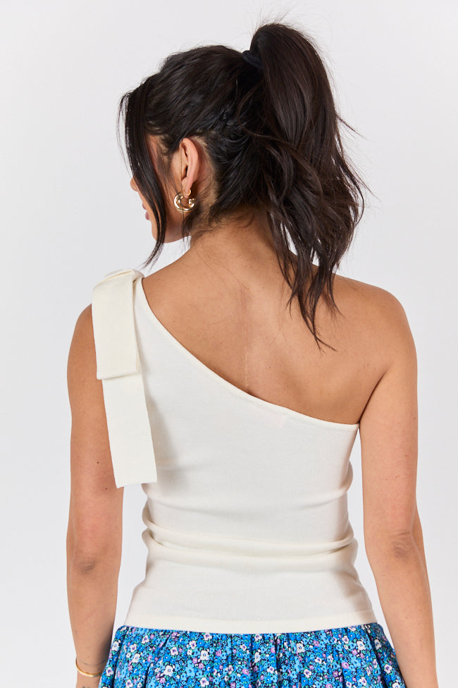 Count Me In Ivory One Shoulder Bow Detail Sweater Tank FINAL SALE - Image 8