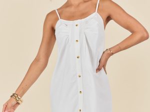No Looking Back White Button Front Mini Dress FINAL SALE