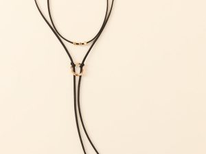 Suede Black Lariat Necklace