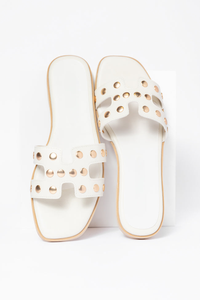Hallie White Studded H Sandals FINAL SALE
