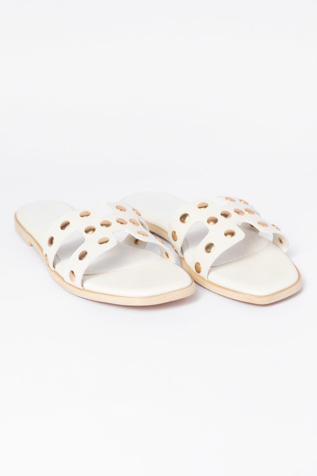 Hallie White Studded H Sandals FINAL SALE - Image 2
