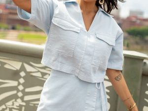 New Ways Ice Blue Cropped Denim Top FINAL SALE