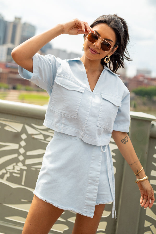 New Ways Ice Blue Cropped Denim Top FINAL SALE