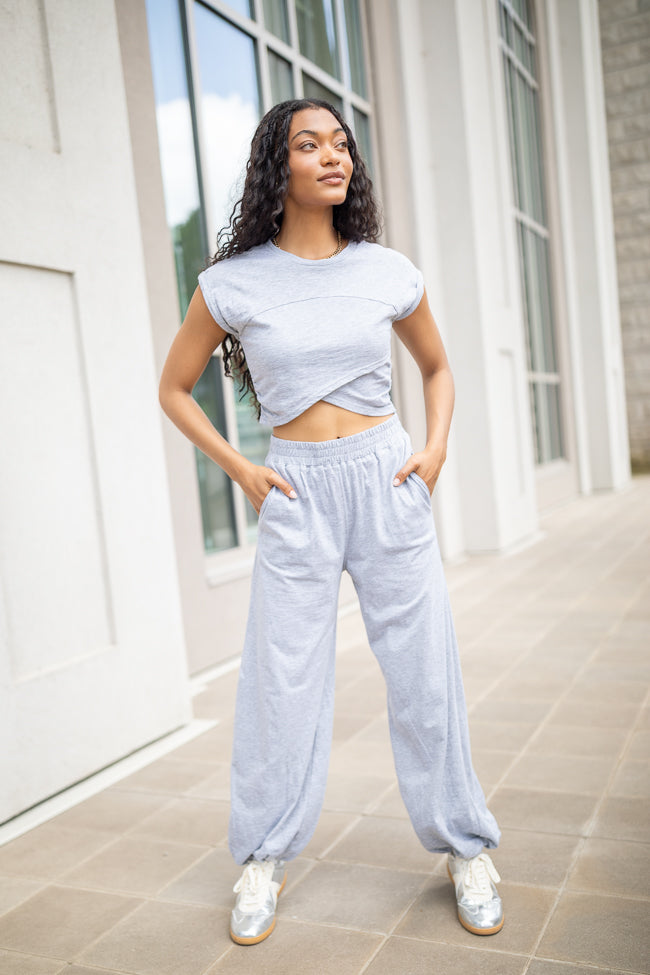 Tinley Heather Grey Lounge Crossover Cap Sleeve Tee - Image 2