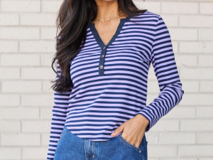 Sammi Navy Blue And Purple Striped Long Sleeve Top