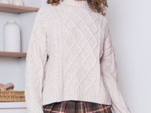 Celeste Beige Cable Knit Mock Neck Sweater