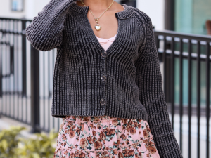 Livvy Long Sleeve Washed Black Cardigan