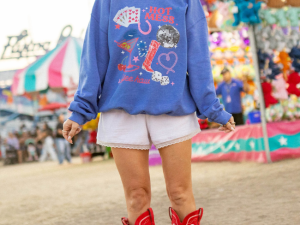 Western Girlie Heather Blue Graphic Sweatshirt