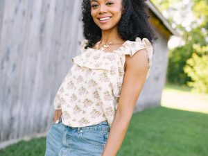 Mary Pink And Green Floral Printed Gauze Woven Tank