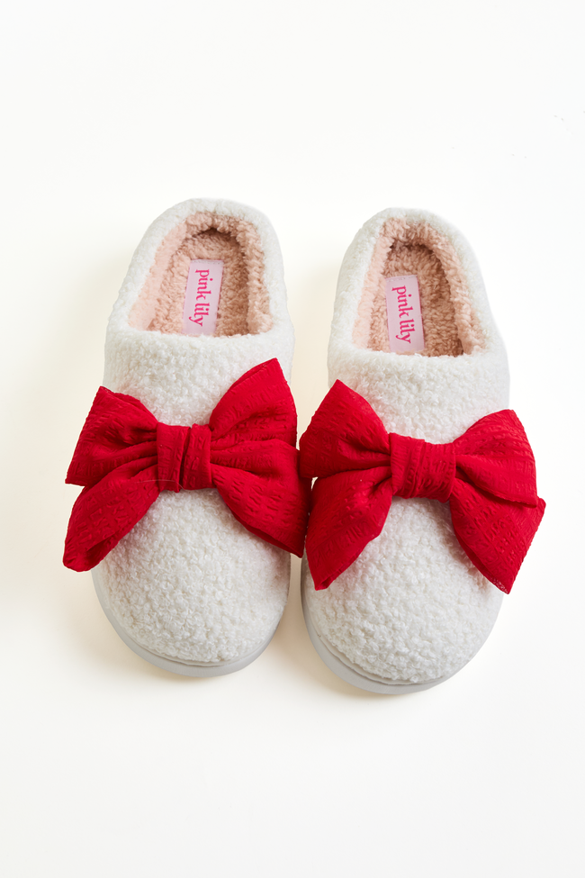 Cozi Red Bow Shearling Slippers - Image 3