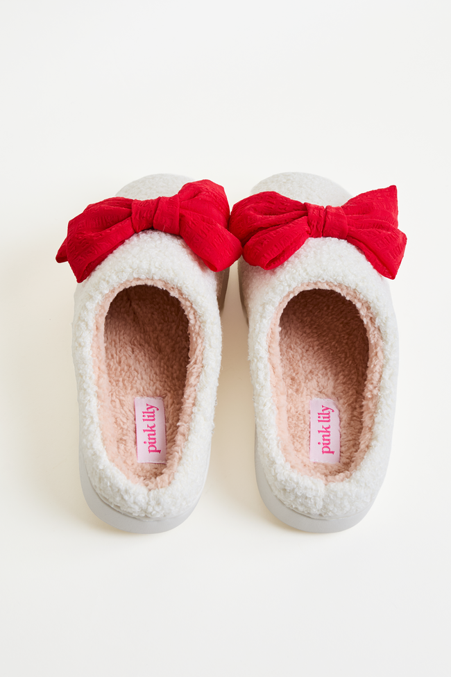 Cozi Red Bow Shearling Slippers - Image 6