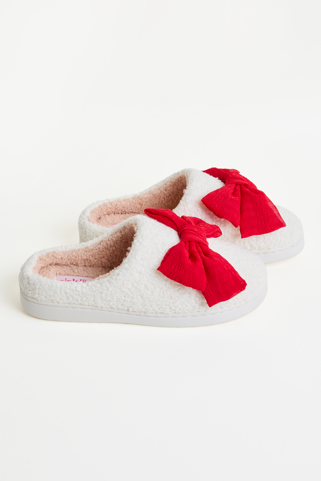 Cozi Red Bow Shearling Slippers - Image 5