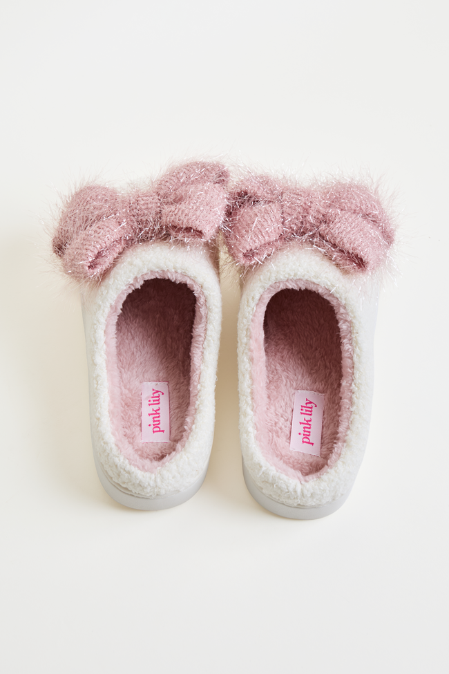 Cozi Pink Tinsel Bow Shearling Slippers - Image 6