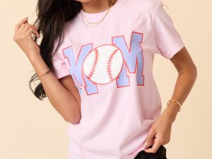 Mom Block Baseball Light Pink Graphic Tee