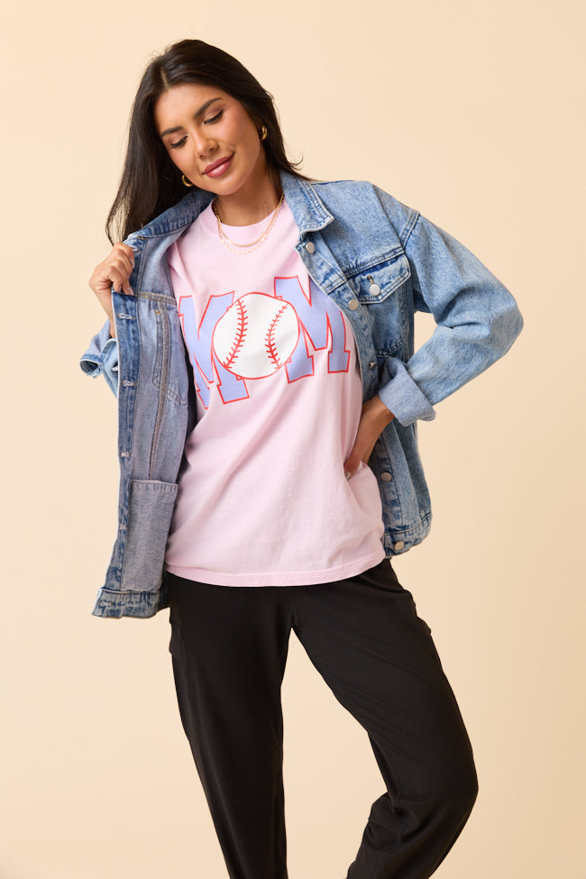 Mom Block Baseball Light Pink Graphic Tee - Image 2