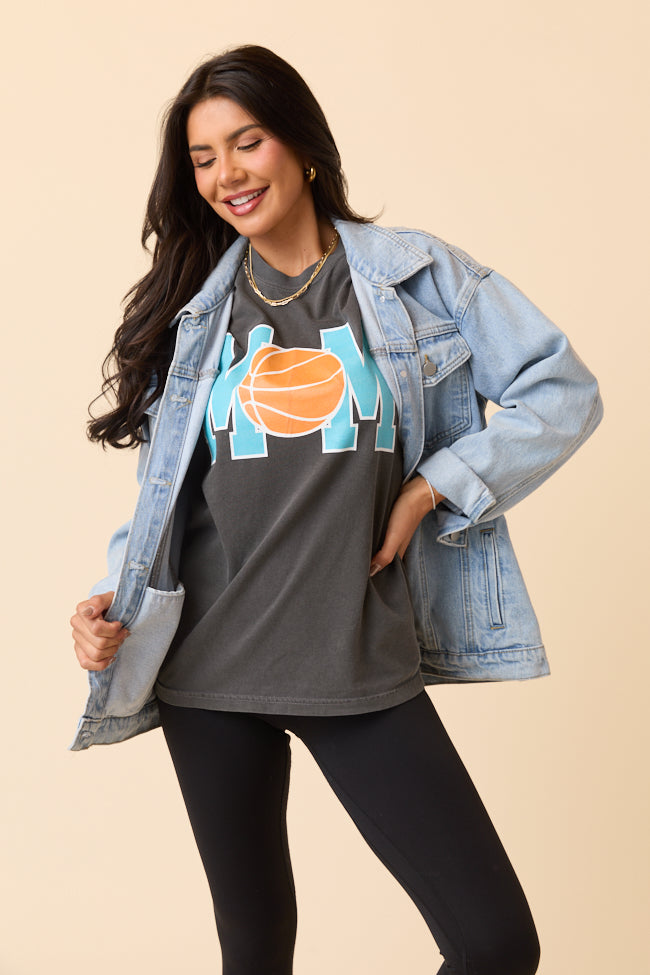 Mom Block Basketball Dark Grey Graphic Tee - Image 2