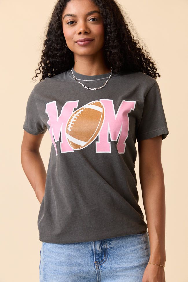 Mom Block Football Dark Grey Graphic Tee - Image 4