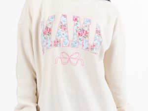 Mama Floral Bow Cream Graphic Sweatshirt