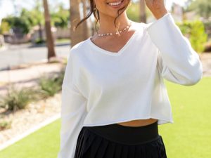 No Bad Days White Drop Shoulder V-Neck Pullover FINAL SALE