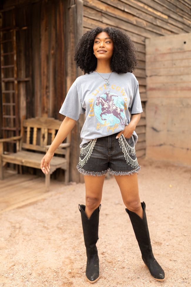 Rhinestone Riff Black Wash Embellished Denim Shorts FINAL SALE - Image 2