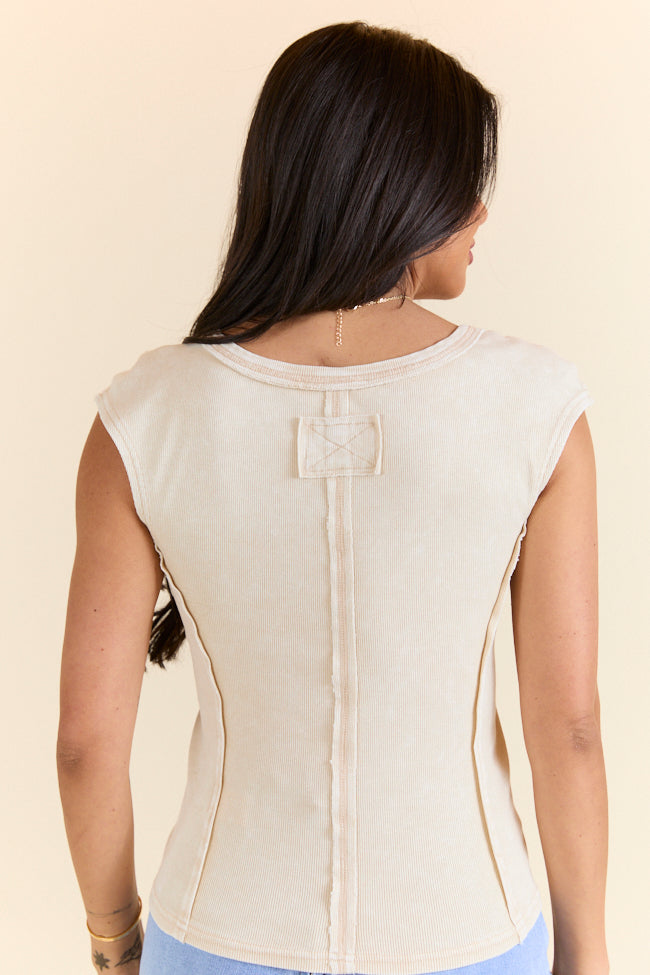 Classic Tunes Khaki Cap Sleeve Acid Wash Knit Top FINAL SALE - Image 5