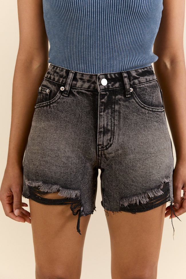 Night Rhythm Black Wash Distressed Denim Shorts FINAL SALE