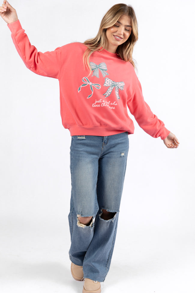 Just A Girl Who Loves Christmas Light Red Graphic Sweatshirt - Image 2