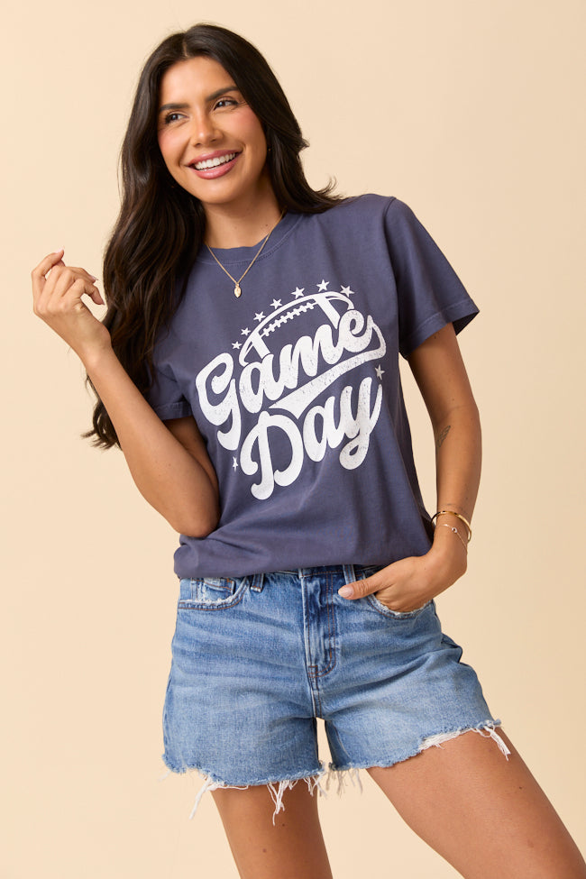 Game Day Script Navy Blue Graphic Tee