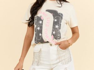 Long Live Cowgirls Star Boots Ivory Graphic Tee