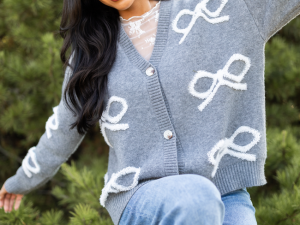 Christen White And Grey Bows Cardigan