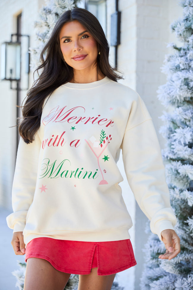 Merrier With A Martini Cream Graphic Sweatshirt - Image 4
