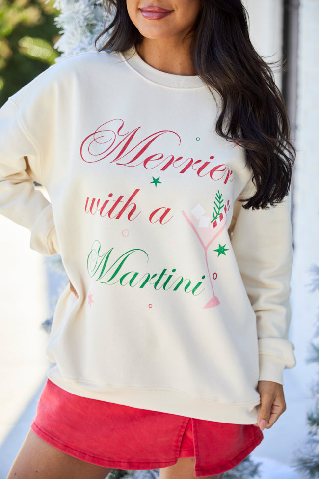 Merrier With A Martini Cream Graphic Sweatshirt - Image 2