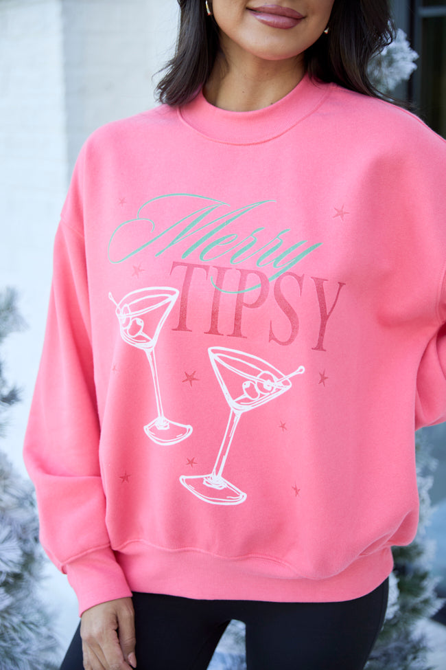 Merry Tipsy Light Red Graphic Sweatshirt - Image 2