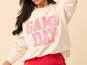Checkered Red Game Day Cream Graphic Sweatshirt