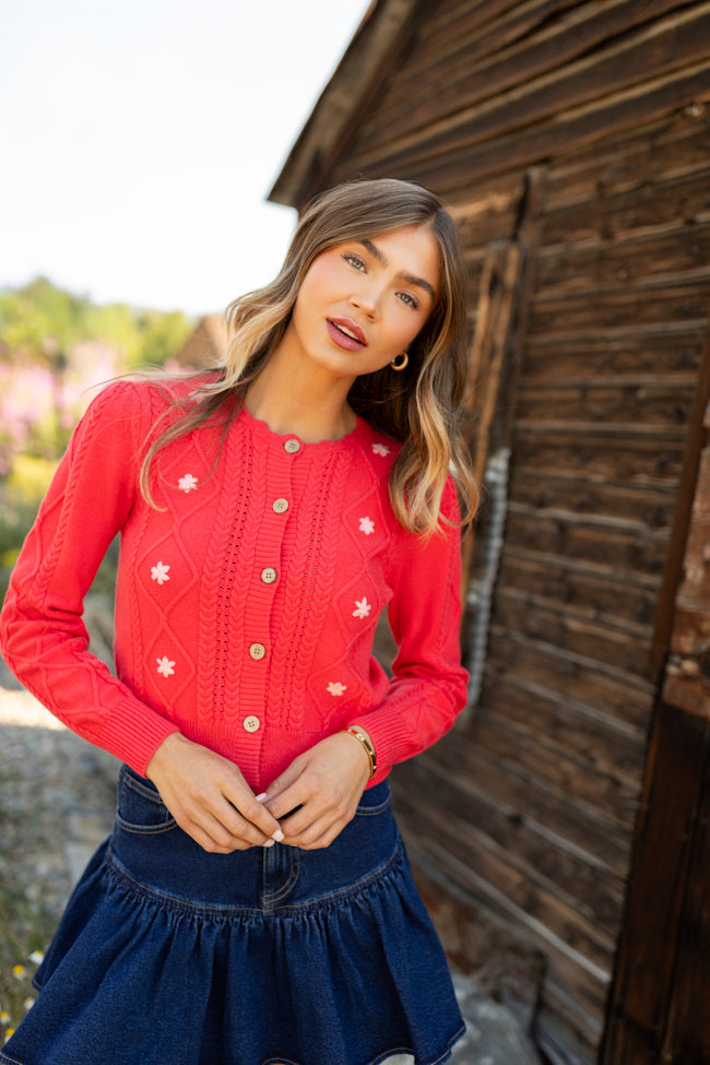 Addy Scoop Neck Cherry Red Cardigan