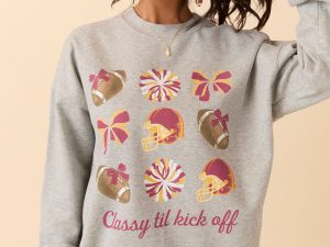 Football Icon Gold and Cardinal Light Grey Graphic Sweatshirt