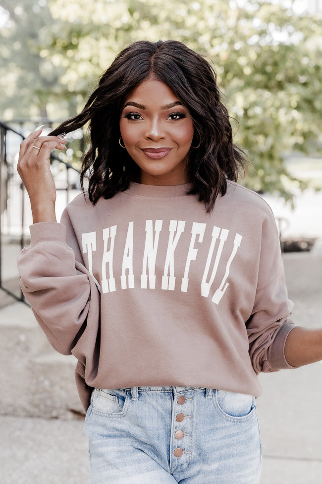 Thankful Blocked Mocha Graphic Sweatshirt