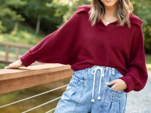 Grace Claret Notch Neck Pullover Sweater Emily Fauver X Pink Lily