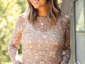 Tara Floral Mesh Brown Layering Top Emily Fauver X Pink Lily