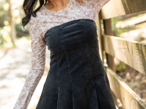 Ophelia Black Corduroy Strapless Mini Dress